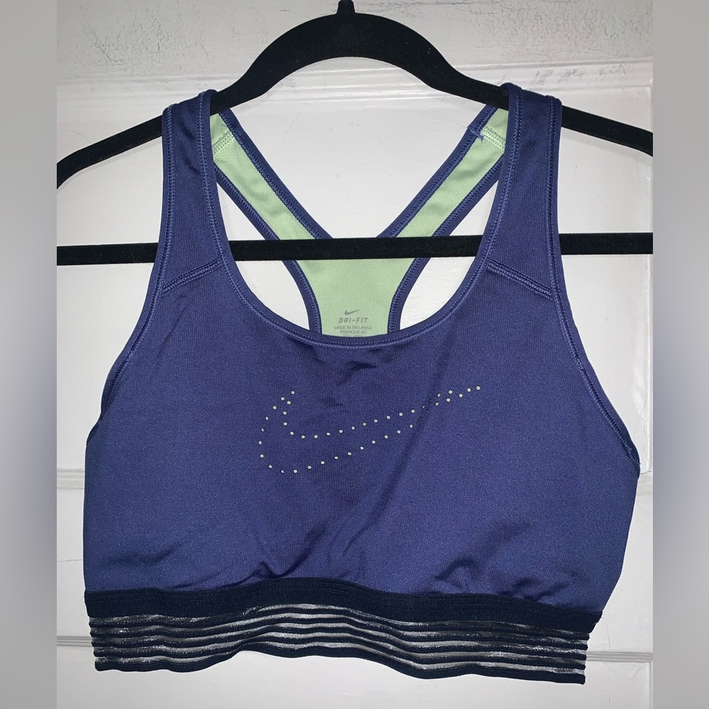 Nike purple and mint cut out Dri fit sports bra with racerback size‎ large